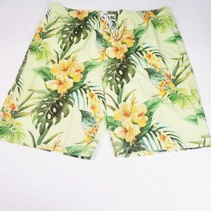 EleTop Mens Swim Trunks XL Green Floral 9" Inseam